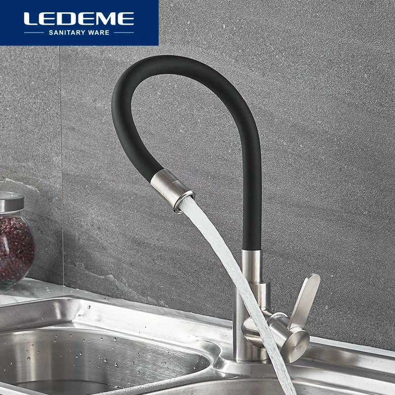 ledeme newly design kitchen faucet 360 swivel stainless steel single handle mixer sink tap pull out down chrome finish l74004 free global shipping