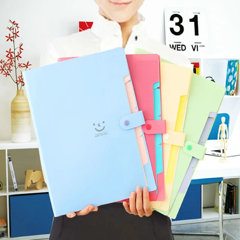 New multi-layer A4 Filing Products information papers buckle 10 colors plastic clip file storage 5 into Folder Holder Organizer