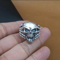 100 925 silver tongue skull ring real sterling silver skeleton ring punk jewelry man ring cool
