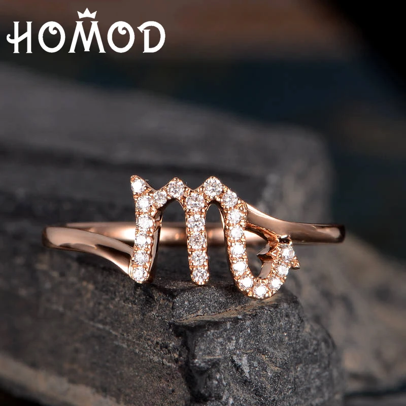 Кольцо обручальное HOMOD с буквой M из розового золота фианитом медные кольца