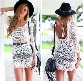 Женское платье с открытой спиной белое кружевное пляжное Повседневный Сарафан