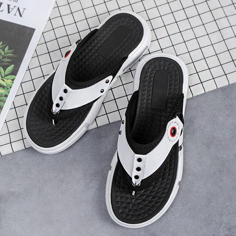 Comfortable Summer Flip Flops Soft Men Shoes Leather Casual Slippers Black Sandals Bathing Beach | Обувь