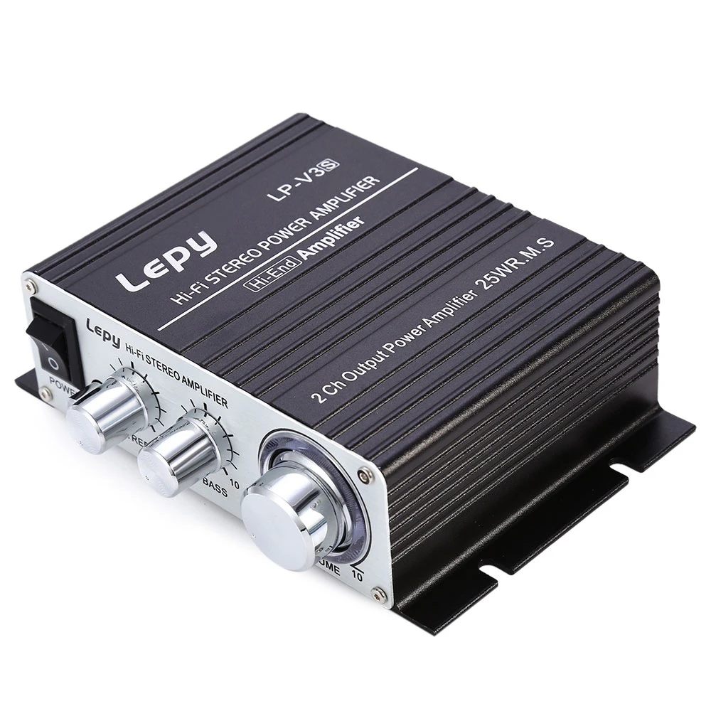 Lepy LP-V3 Mini Hi-Fi Stereo Digital Bass Output Power Amplifier 12V MP3 Car Audio Amplificador 2CH Speaker with Volume Control |