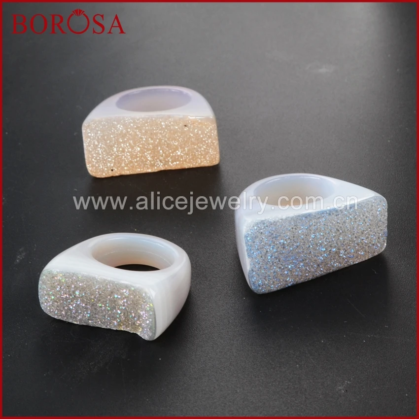 BOROSA 5 шт. кольцо с натуральным кристаллом из титана Druzy ювелирные изделия Drusy
