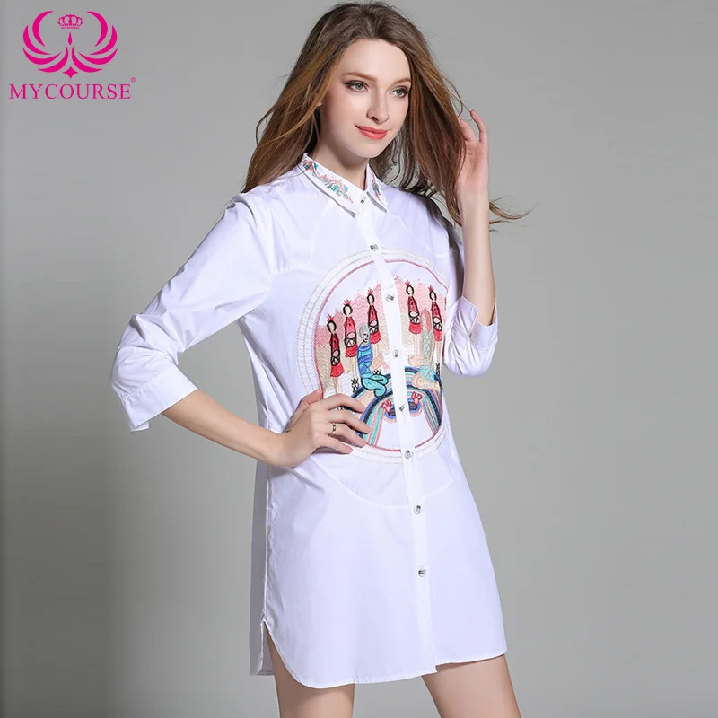 2017 лето-осень Для женщин Вышивка ПР моды с лацканами рукавом три четверти