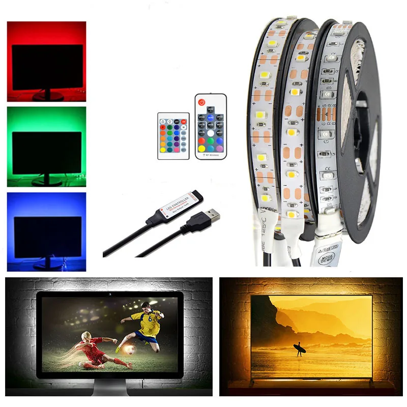 Светодиодная лента USB для телевизора SMD2835 RGB гибкая освещения смещения 1 м 2 3 4 5 RF