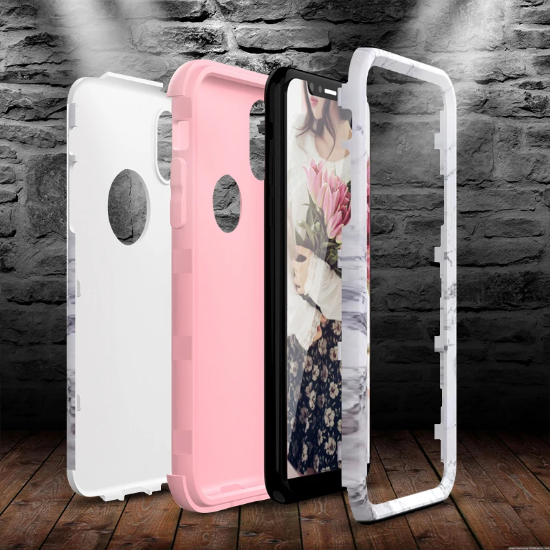 GrandEver Luxury Hard Marble PC Silicone Bumper Case for iPhone 6 6s 7 8 Plus 5 SE X 360 Cute Unicorn 3 in 1 Cover |