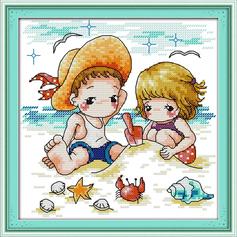 Пляжные друзья напечатанные на ткани DMC 14CT 11CT Вышивка крестом kitsembroidery рукоделие