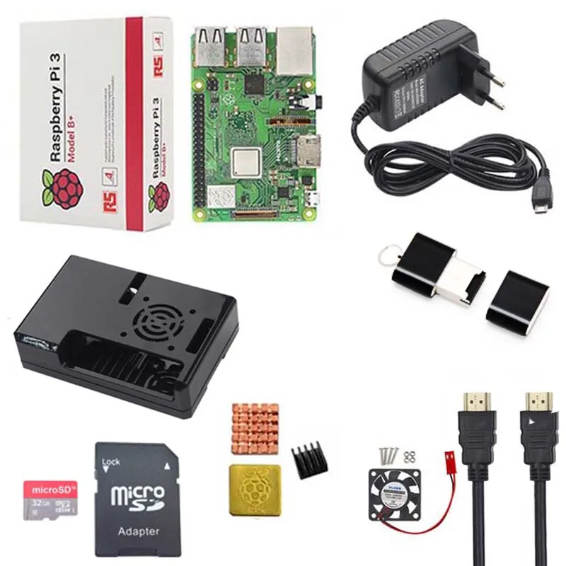 Raspberry pi 3 Model B + стартовый комплект 32 ГБ карта ABS чехол HDMI 5 В А мощность радиатор 2 шт