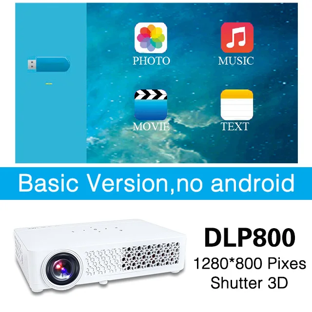 Poner Saund DLP мини-проектор портативный проектор Android затвор 3D wifi Bluetooth ручной домашний кинотеатр 1080p Proyector Dlp 800 Вт - Цвет: D800