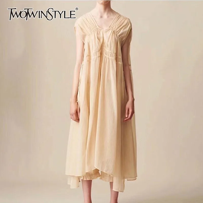 TWOTWINSTYLE летнее пляжное платье для женщин v образный вырез без рукавов высокая