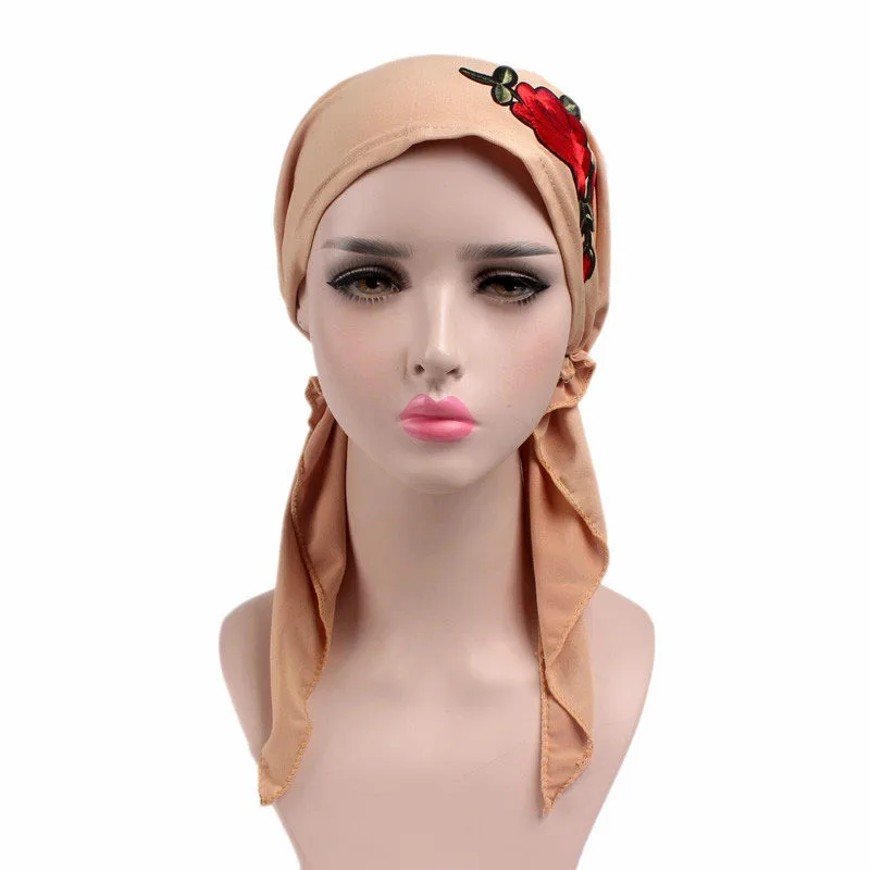 Женский тюрбан Женская бандана модная Роза вышивка эластичный предварительно