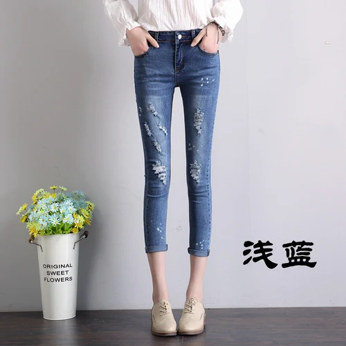 Light Blue Дизайн, популярные красивые женские джинсы, женские милые рваные джинсы-бойфренды, узкие Стрейчевые джинсовые штаны для девушек - Цвет: Light Blue