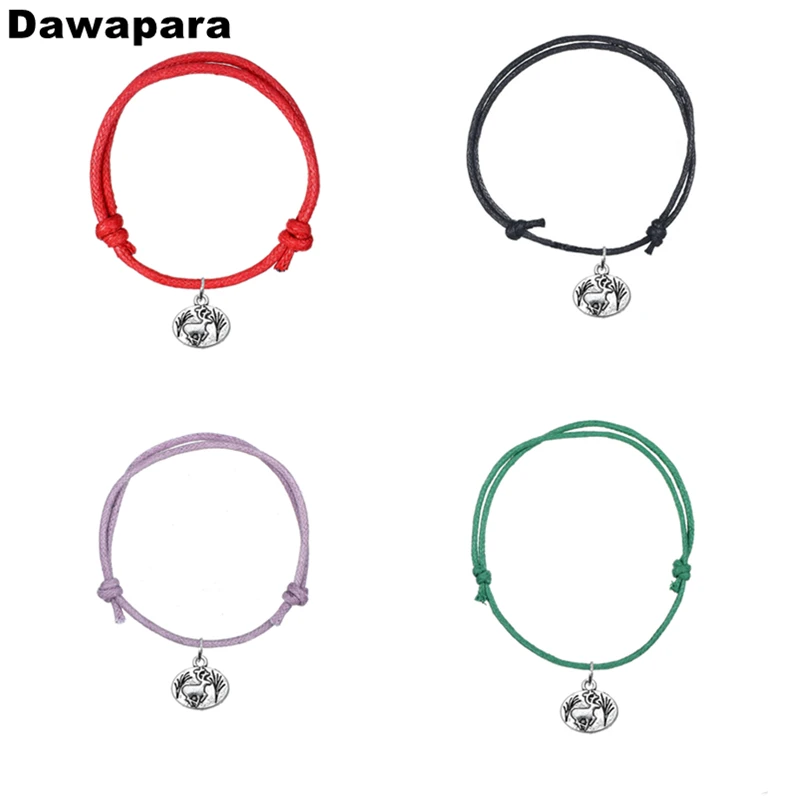 Dawapara Christmas Decoration Deer Vintage Metal Zinc Alloy Pendant Bracelet Korean Wax Cord Adjustable Chain Fashion Jewelry | Украшения и