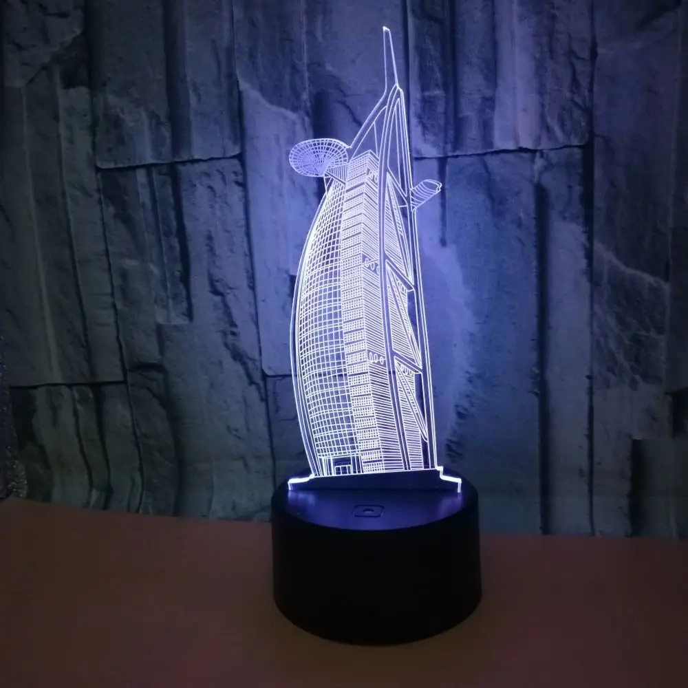 Отель парус семь цветов 3d лампа Светодиодная акриловая стерео настольная
