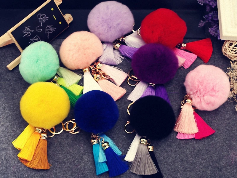 Горячая продажа кисточка помпон автомобильный брелок кулон меховой шар для