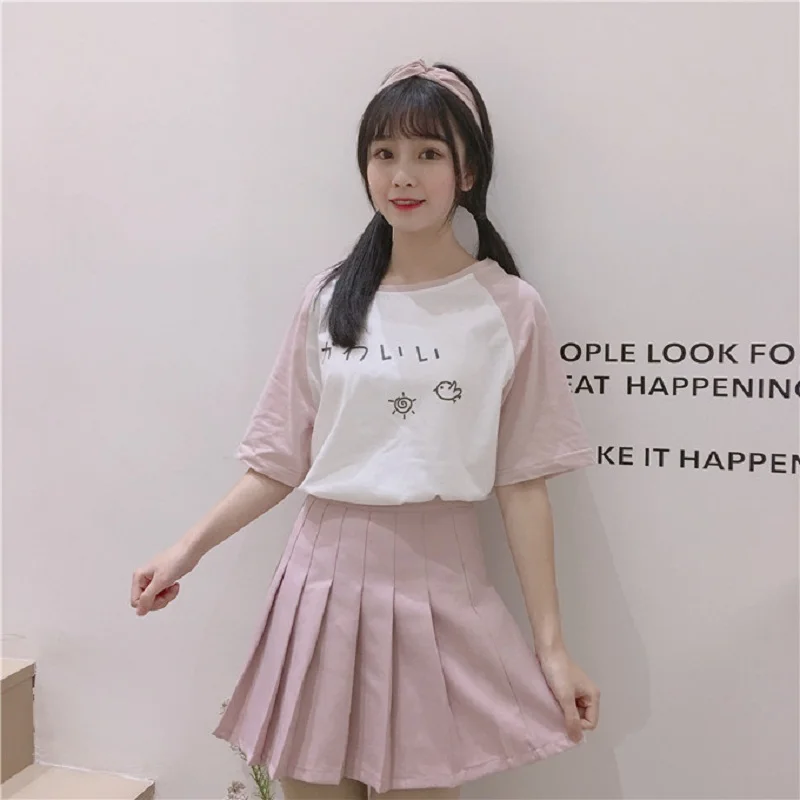 Японский Harajuku милые футболка с буквенным принтом Для женщин 2018 летние шорты