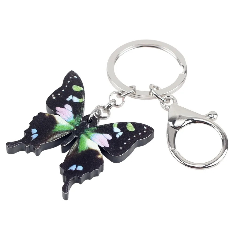 Bonsny Acrylic Hot Guinea Graphium Weiskei Butterfly Key Chain Keychain Ring Insect Jewelry For Women Girls Bag Car Purse Charms | Украшения