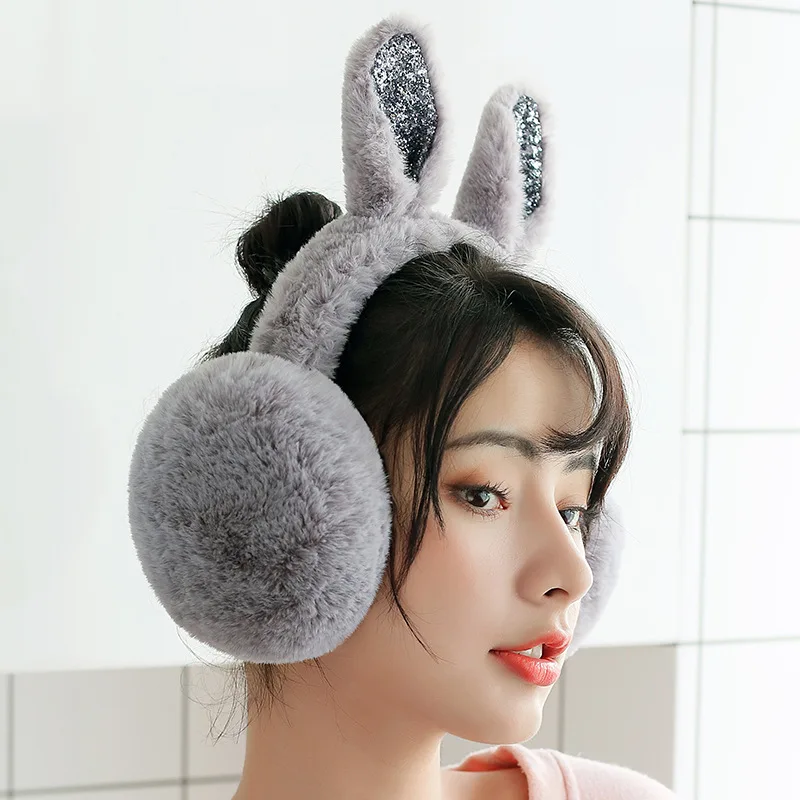 Женские зимние теплые вязаные наушники с кроличьими ушками рождественские