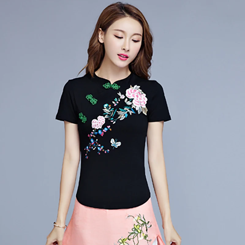 Футболка женская Винтажная с цветочной вышивкой топ в стиле Харадзюку рубашка
