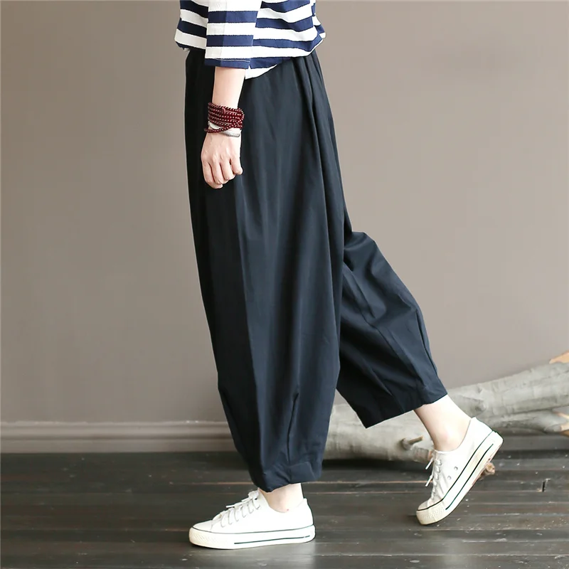 Women Autumn Straight Pants Cotton Elastic Waist Trouser 2019 Fall Solid Color Loose Casual Women Full Length Pants