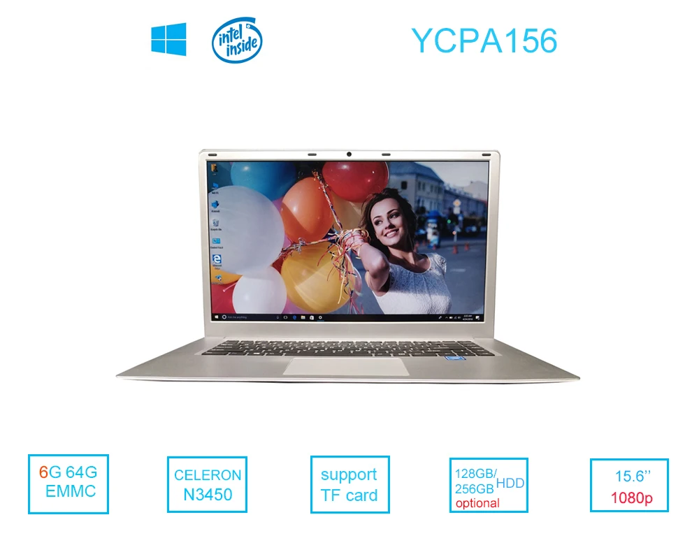 Windows 10 Intel celeron N3450 15 6 дюймов DDR3 г ОЗУ 64 ГБ EMMC ноутбук построен в bluetooth Камера AC Wi Fi