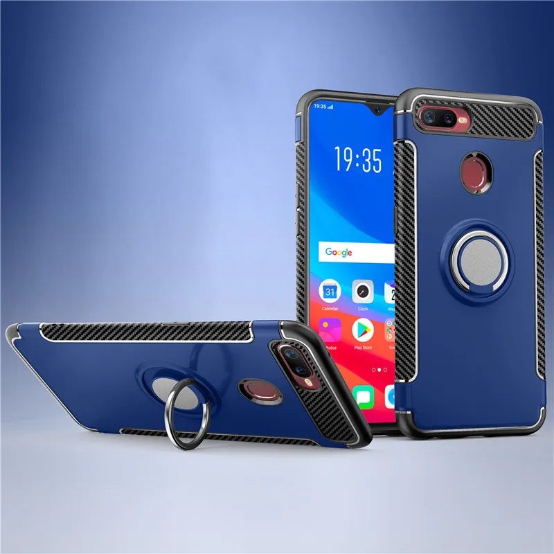 Армированный чехол для OPPO F9 F7 F3 плюс A77 подставка для автомобильного держателя в виде Кольца Гибридный чехол-накладка из поликарбоната и термополиуретана Противоударная задняя крышка для F5 A73 A59 A79 A83 A3S A5 - Цвет: blue