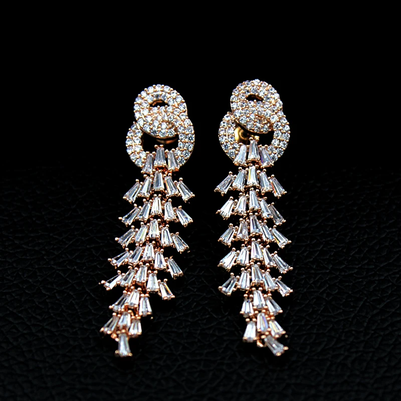 Новинка 2017 сверкающие Роскошные серьги невесты с покрытием из розового золота