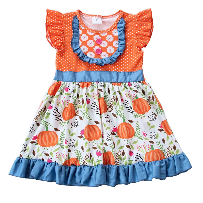 

2020 new summer hot sell cotton boutique halloween pumpkin baby girl dress sleeveless kids holiday clothing Casual Dresses