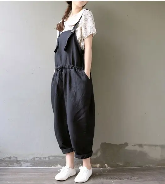 2016 новые Весенние длинные однотонные свободные брюки на подтяжках с карманами