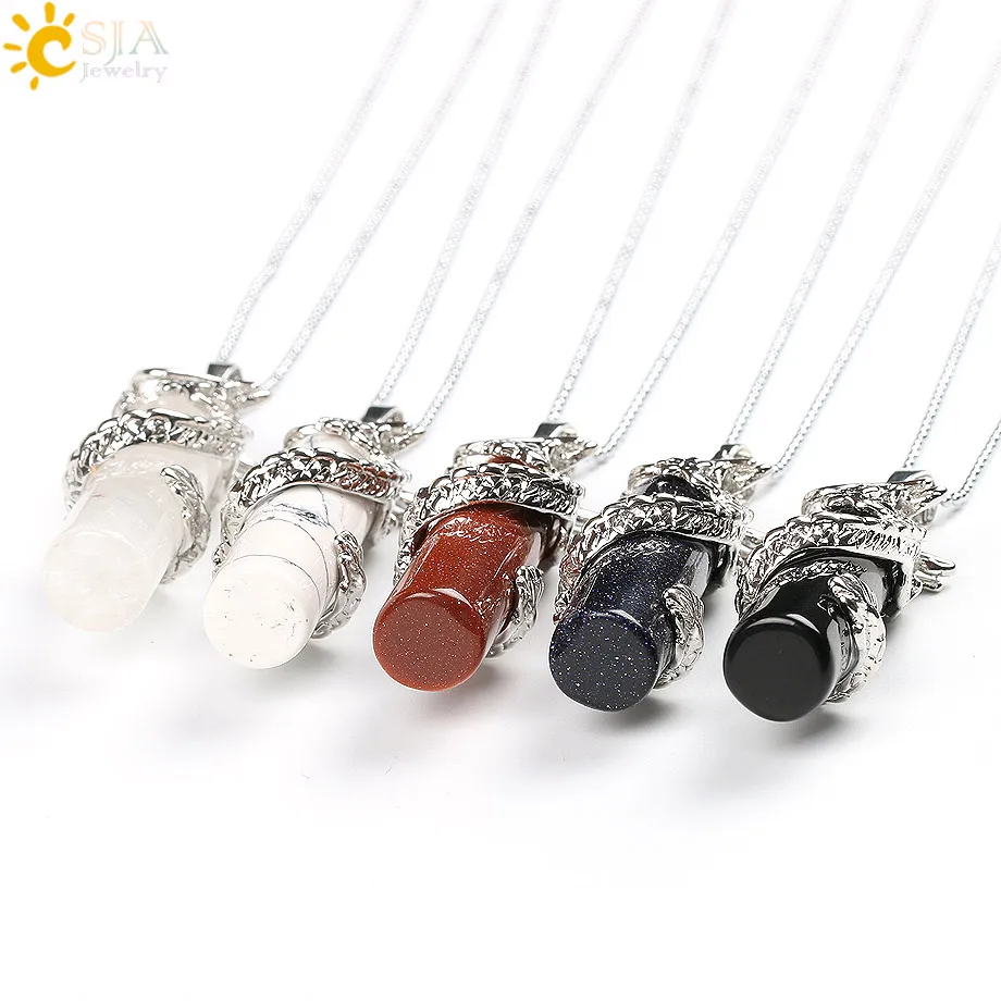 CSJA Dragon Drop Pendant Natural Gem Stone Necklace Chain Lobster Clasp Jewellery Reiki Men Women Jewelry Pendulum Amulet E182 | Украшения