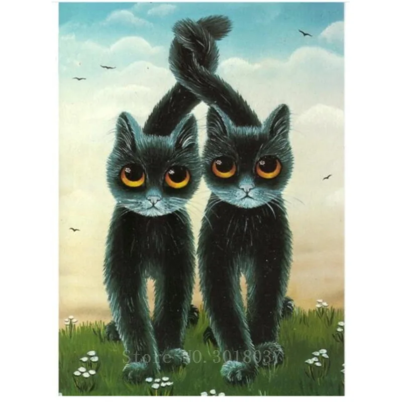 Алмазная вышивка 5D черная кошка любители любви сделай сам алмазная живопись