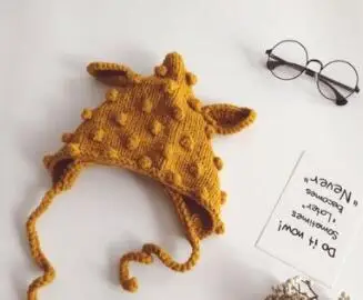 yellow as pic MILANCEL/ г. Зимние шапки для новорожденных детей, для фотографирования, для девочек, зимние шапки с помпонами для мальчиков, вязаные теплые шапки для мальчиков, шапка с кроликом для малышей - Цвет: yellow as pic