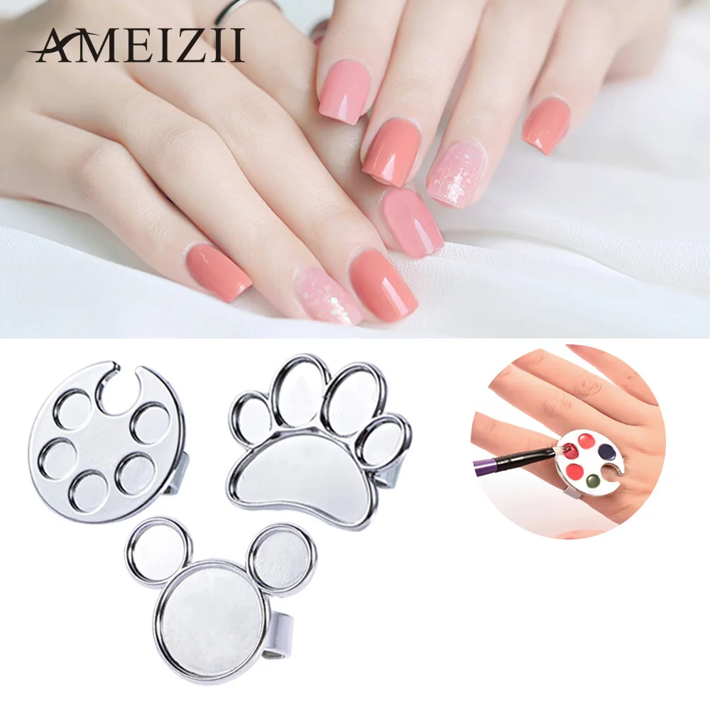Ameizii 1 шт. мини Металлизированное украшение для ногтей палец кольцо с палитрой блюдо смешивание акриловый Гель-лак краска ing рисунок цветная краска инструменты для маникюра