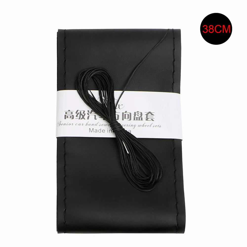 38cm Black 38 см/40 см с иглой и нитью мягкие кожаные противоскользящие автомобильные Чехлы DIY чехлы на руль оплетка на руль автомобиля - Название цвета: 38cm Black