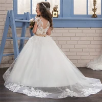 flower girl dress white trailer puffy wedding party dress girl first communion eucharist attended princess lace evening dress