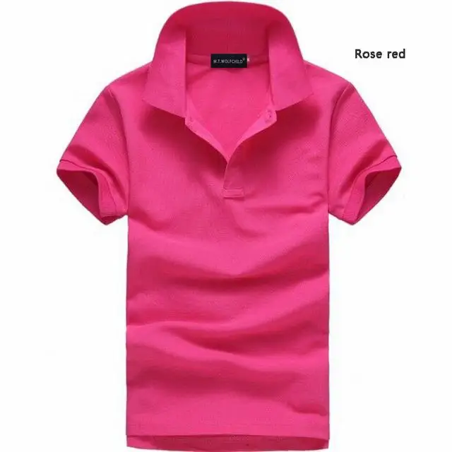 Rose red Лето, Брендовые женские рубашки поло с коротким рукавом, одноцветные женские рубашки поло с отворотом, Хлопковые женские облегающие Топы - Цвет: Rose red