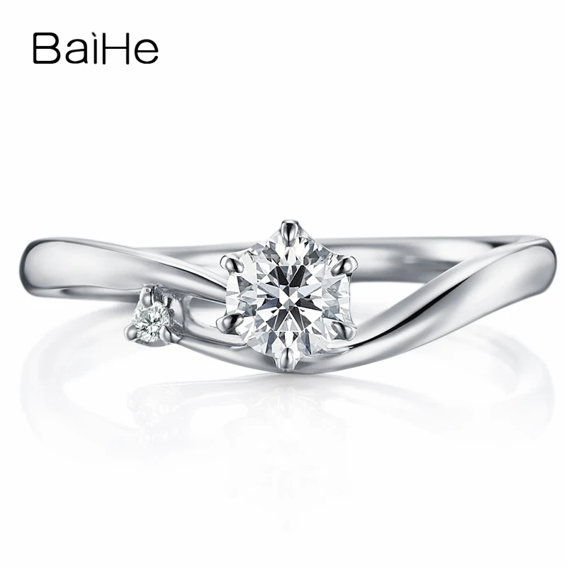 

BAIHE Solid 10K White Gold About 0.25ct Certified Round cut Moissanite Engagement Wedding Women Fashion Trendy Jewelry Gift Ring