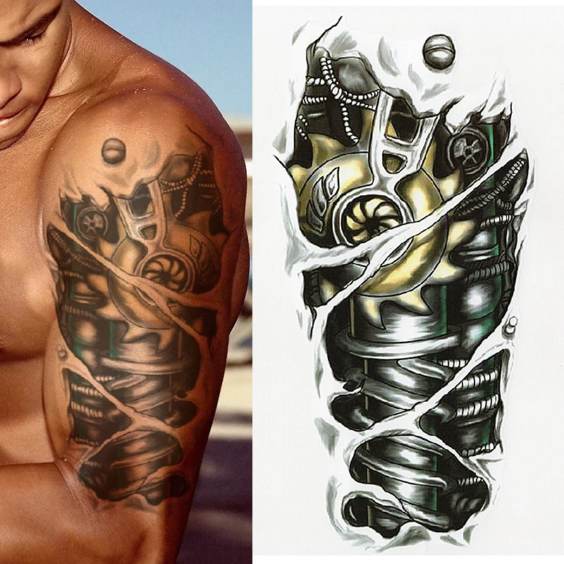 Индивидуальная Водонепроницаемая Временная татуировочная бумага для мужчин, металлическая механическая ручная дизайнерская большая тату...