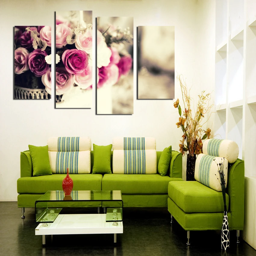 4 Piece Wall Art Modern Acrylic Flower Colorful roses Oil Painting On Canvas Paintings modular pictures Home Decor F18829 | Дом и сад