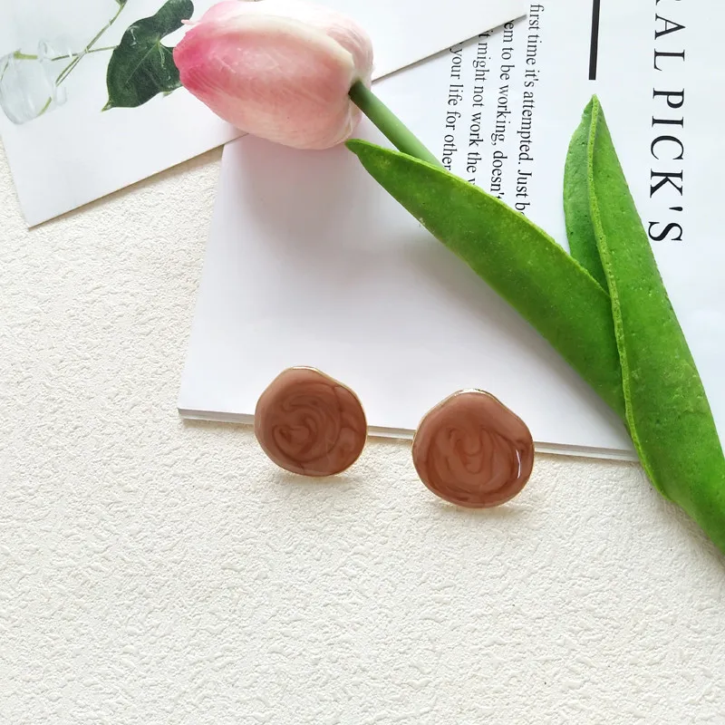 D AOMU New Korea Vintage Pattern Geometric Round Circle Resin Stud Earrings for Women Girls Ear Accessories - Окраска металла: D