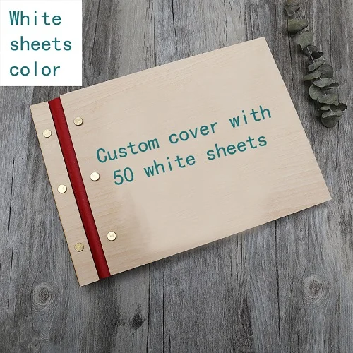 50pcs white sheets Деревенская Выгравированная деревянная Свадебная Гостевая книга, Заказная деревянная Свадебная Гостевая книга памяти, персонализированный знак в альбоме - Цвет: 50pcs white sheets