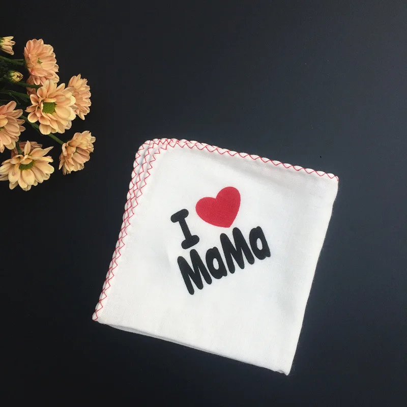 Qrinted хлопковое детское газовое полотенце с надписью I love Ma Pa цветное для младенцев