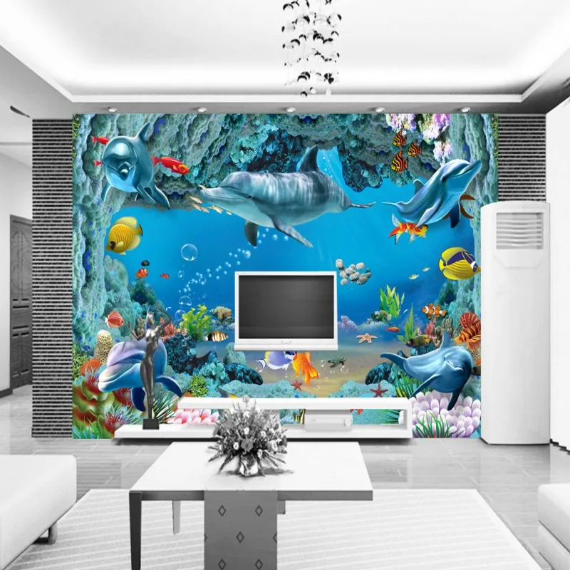 Фото обои 3D подводный мир гостиная ТВ диван фон Стена лобби на заказ студийная