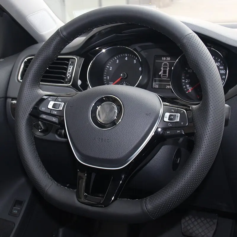 BANNIS Black Artificial Leather DIY Hand-stitched Steering Wheel Cover for Volkswagen VW Golf 7 Mk7 New Polo Jetta Passat B8 | Автомобили