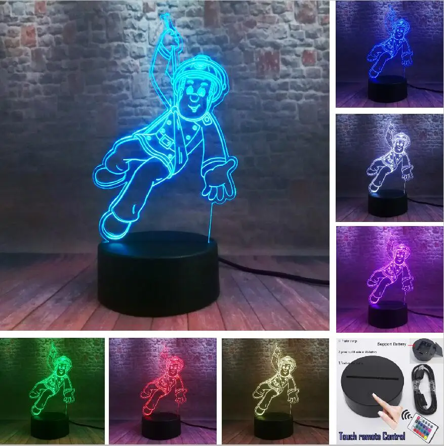 Controller 7 Color Пожарный Сэм, Мультяшные игрушки, фигурка, 7 цветов, для мальчиков, прикроватная тумбочка, для спальни, для настроения, ночная лампа, Декор, освещение для праздника, подарок для детей - Испускаемый цвет: Controller 7 Color