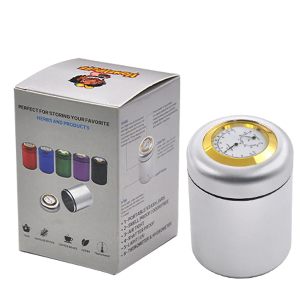 Silver with Box COURNOT Air Craft Алюминиевый металлический контейнер для хранения с термометром и гигрометром герметичный контейнер для хранения таблеток Чехол - Цвет: Silver with Box