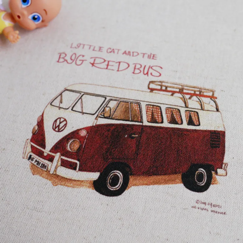 Zakka стиль ручная роспись красный автобус хлопковая льняная ткань домашние