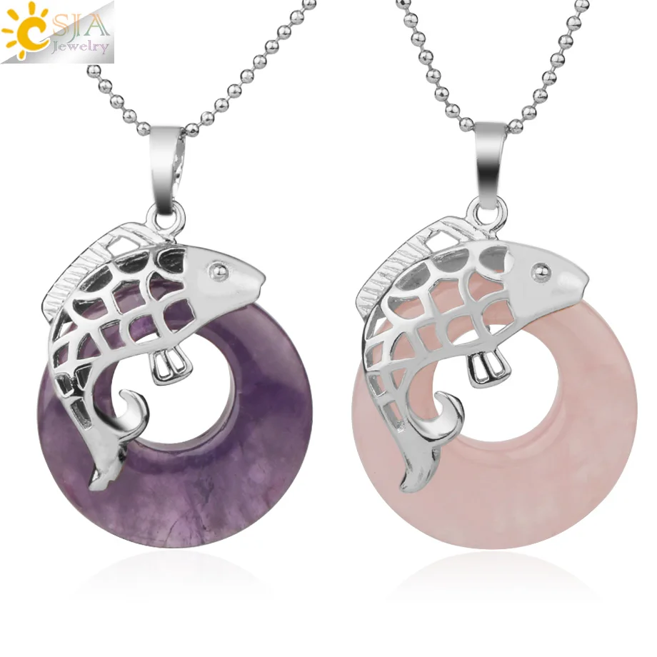 Csja натуральный камень Перфорированный Круглый Подвеска бусы в форме рыбы зажим