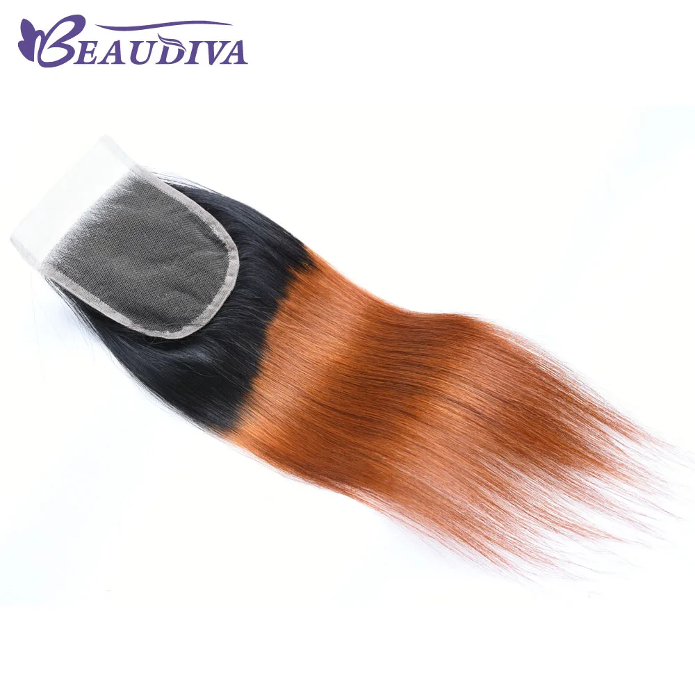 

Beaudiva Pre-Colored Ombre T1B/350 Peruvian Straight Hair Bundles & Lace Closure 3 Bundles 4 Pcs/Lot Human Hair